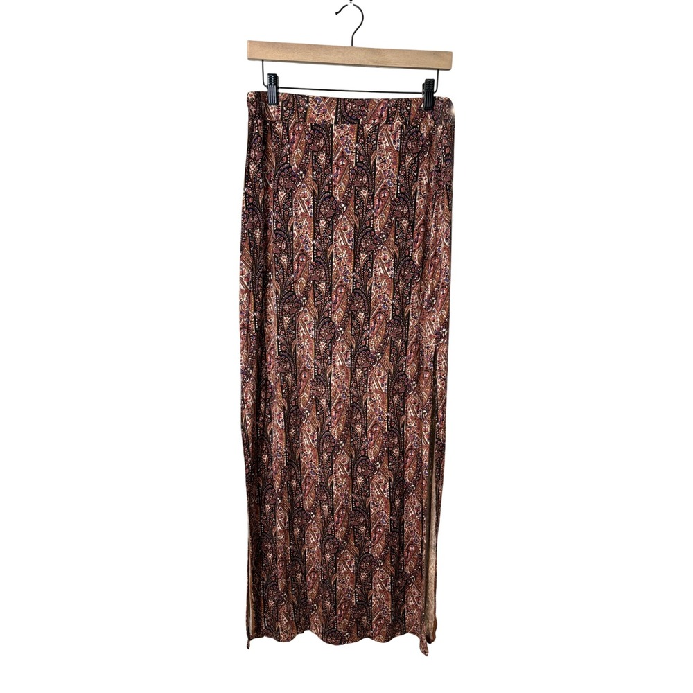 American Eagle Paisley Maxi Skirt Brown Boho Side Slits Medium